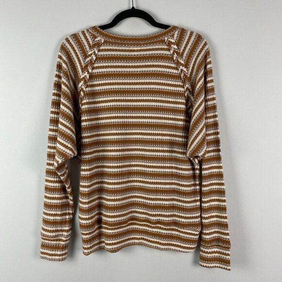 BKE Buckle Knit Top Womens Large Brown Stripe Long Sleeve Stretch - Picture 6 of 10